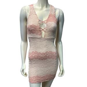 Windsor Pink Ivory Striped Lace Bodycon Dress Criss-Cross Front NWT Size S